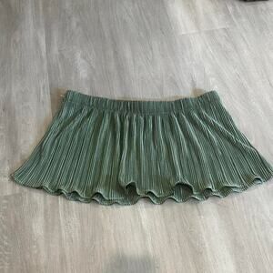 Green metallic pleated mini skirt
